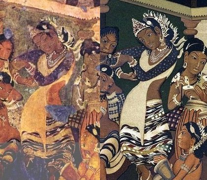 An original painting of a dancing girl at Ajanta and its copy by Robert Gill. Credit: Wikimedia Commons