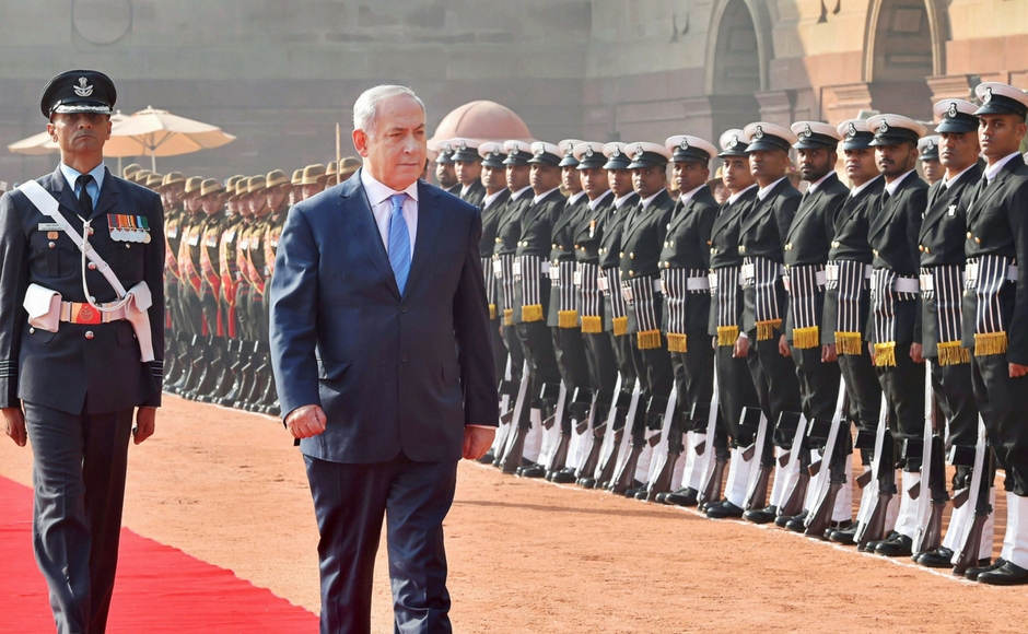 Netanyahu received a ceremonial reception at the Rashtrapati Bhavan. Credit: PTI
