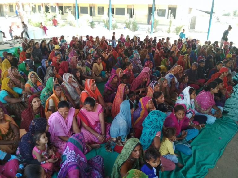 Women assembled for the Maasik Jodey Mitrata campaign in Bharkawada, Gujarat. Credit: Priyanka Jain