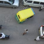 Traffic in a street in Delhi as seen from a hotel window. Credit: mattmurf/Flickr, CC BY 2.0