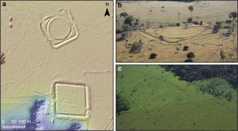 Aerial shots of some of the geoglyphs from the study. Credit: Gregorio de Souza et al, 2018