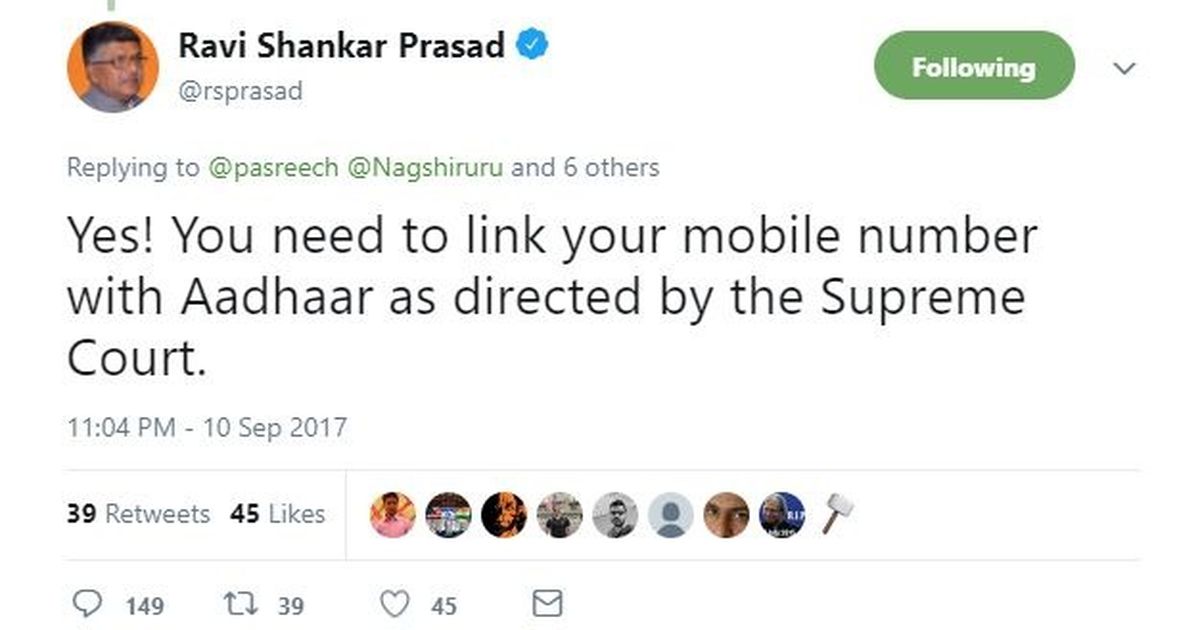 Didn't Say It's Mandatory to Link Aadhaar With Mobile Numbers: Supreme ...