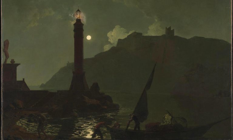 A Moonlight with a Lighthouse, Coast of Tuscany (1789) by Joseph Wright of Derby. Credit: Tate Britain, London