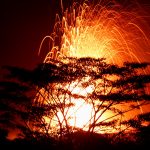 Lava erupts on the outskirts of Pahoa during ongoing eruptions of the Kilauea Volcano in Hawaii, US, May 18, 2018. Credit: Reuters/Terray Sylvester