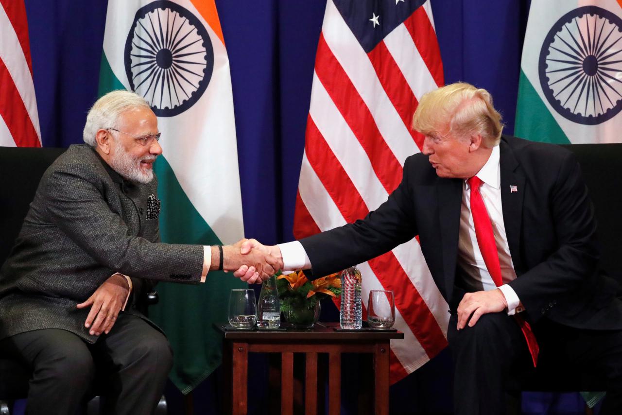 Prime Minister Narendra Modi with US President Donald Trump. Credit: Reuters/Jonathan Ernst