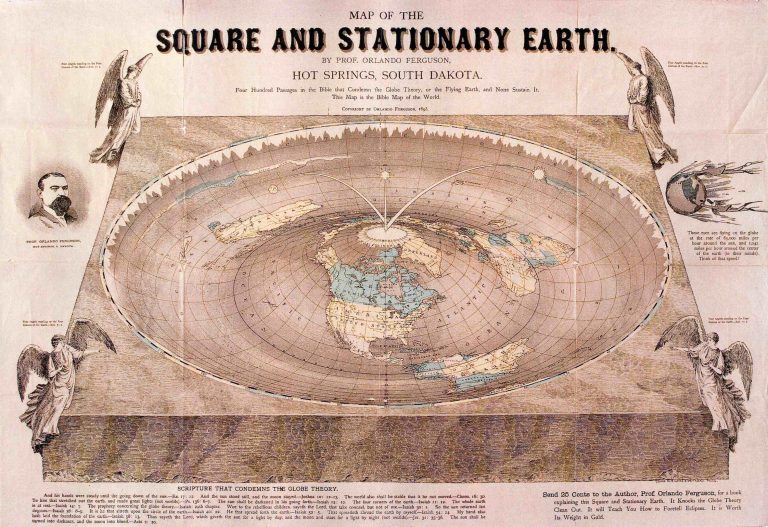 A Map of the Square and Stationary Earth by Professor Orlando Ferguson, South Dakota, 1893. Credit: Wikimedia Commons