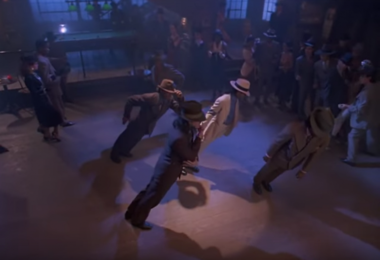 Michael Jackson performs the 'anti-gravity' tilt in the music video for 'Smooth Criminal'. Source: YouTube