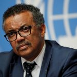 Director-General of the WHO Tedros Adhanom attends a news conference in Geneva