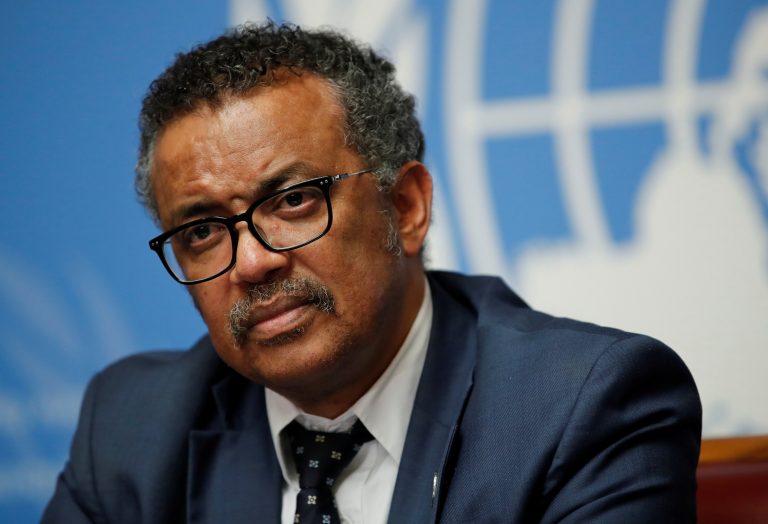 Director-General of the WHO Tedros Adhanom attends a news conference in Geneva