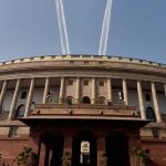 Indian Air Force's planes fly over the Parliament