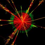 A simulated signal of black hole production and decay at the LHC. Credit: CERN/ATLAS