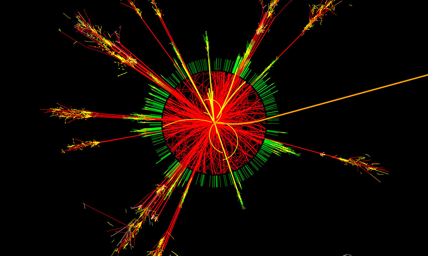 A simulated signal of black hole production and decay at the LHC. Credit: CERN/ATLAS