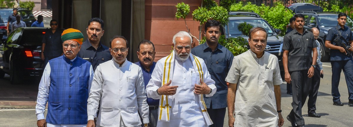 Prime Minister Narendra Modi outside parliament on Thursday. Credit: PTI