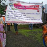 Women dressed in Dangi saree at the Adivasi Diwas rally. Credit: Nikita Sonavane