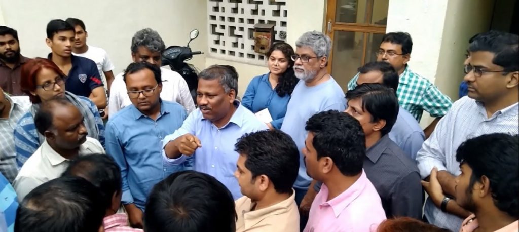 EFLU professor K. Satyanarayana (in blue, finger pointing towards the camera). Credit: Facebook video