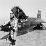 Neil Armstrong standing with the X-15 ship after a 1960 research flight. NASA / Wikimedia.