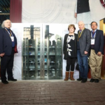Duncan Haldane (left) and Avram Hershko next to the time capsule. Credit: India Science Wire