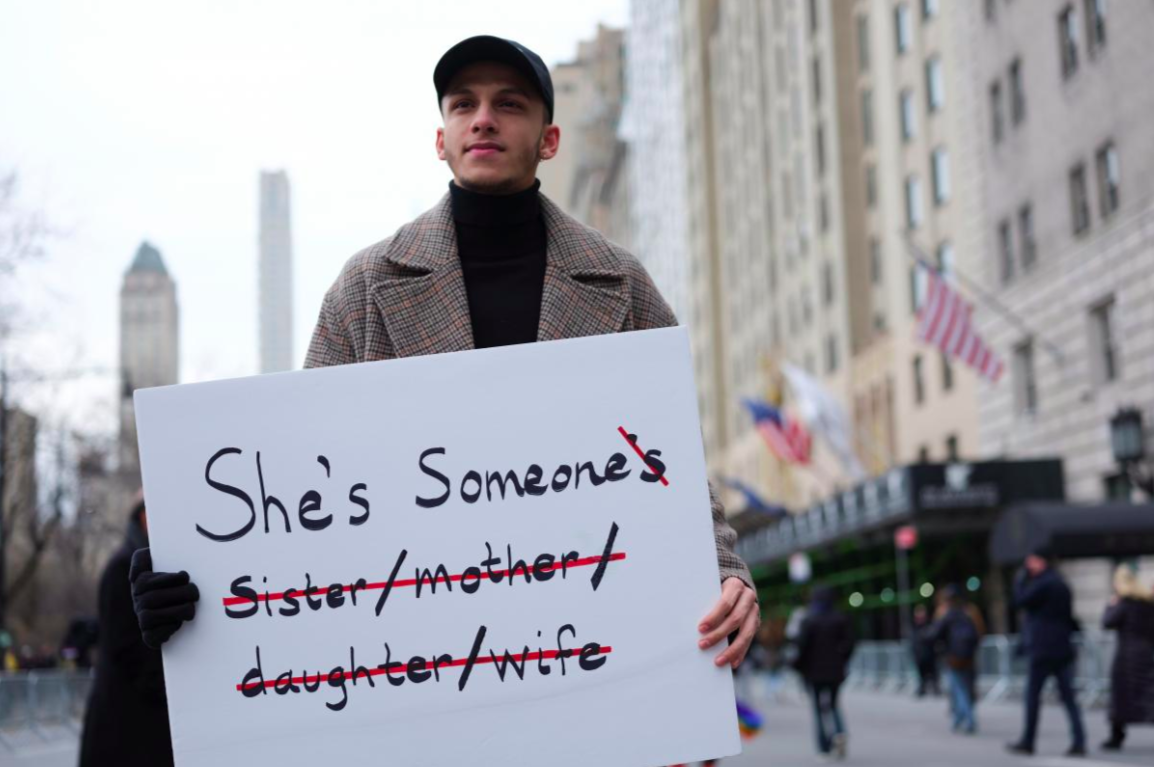 A demonstrator holds a sign during the Women's March Alliance in the Manhattan borough of New York City, U.S., January 19, 2019. Credit: REUTERS/Caitlin Ochs