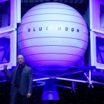 Founder, Chairman, CEO and President of Amazon Jeff Bezos unveils his space company Blue Origin's space exploration lunar lander rocket called Blue Moon during an unveiling event in Washington