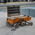 A model of the Chandrayaan 2 rover being tested at ISRO's simulated lunar soil facility. Image: ISRO