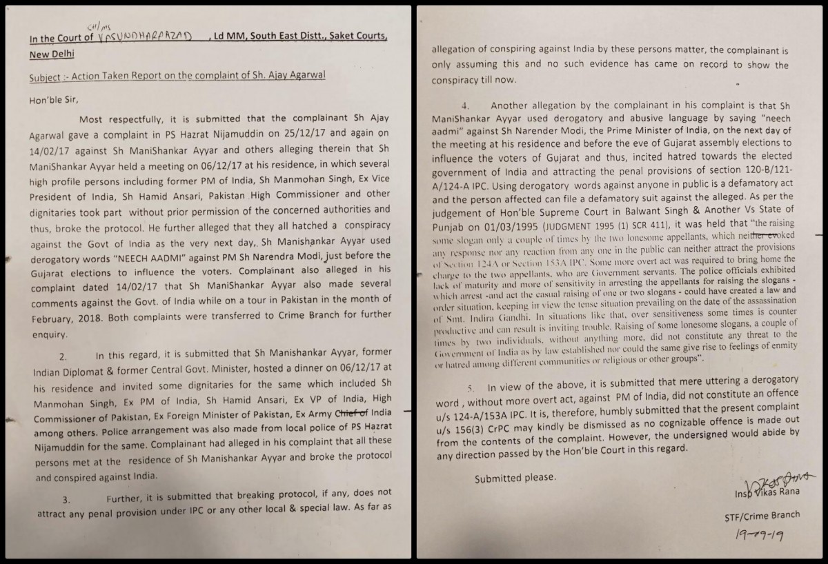 Using Derogatory Words Against The Pm Is Not Sedition Delhi Police Tells Court