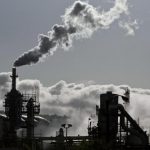 Smoke is released into the sky at an oil refinery in Wilmington