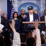 President Donald Trump with the Coronavirus Task Force hold a press briefing in Washington