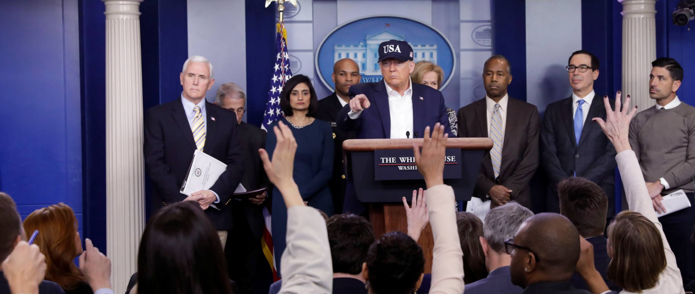 President Donald Trump with the Coronavirus Task Force hold a press briefing in Washington