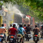Health workers spray disinfectant in Chennai. Photo: PTI