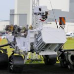 A replica of the Mars 2020 Perseverance Rover is shown during a press conference, at the Kennedy Space Center in Cape Canaveral