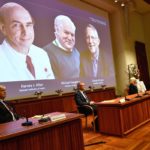 Perlmann, Secretary of the Nobel Assembly at Karolinska Institutet and of the Nobel Committee for Physiology or Medicine, announces Harvey J. Alter, Michael Houghton and Charles M. Rice as the winners of the 2020 Nobel Prize in Physiology or Medicine