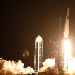 A SpaceX Falcon 9 rocket, topped with the Crew Dragon capsule, is launched carrying four astronauts on the first operational NASA commercial crew mission at Kennedy Space Center in Cape Canaveral