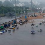 A deserted Marina beach is seen during rains before Cyclone Nivar's landfall, in Chennai