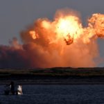 SpaceX's first super heavy-lift Starship SN8 rocket explodes during a return-landing attempt after it launched from their facility on a test flight in Boca Chica, Texas