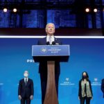 President-elect Joe Biden stands with his nominees for his national security team in Wilmington, Delaware