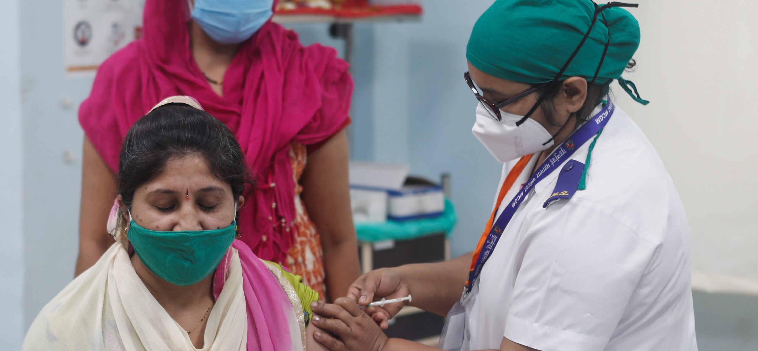 Healthcare worker receives AstraZeneca's COVISHIELD vaccine during the COVID-19 vaccination campaign at a medical centre in Mumbai