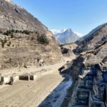 View shows a barrage after a part of a glacier broke away and caused glacial flood, in Chormi village