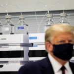President Donald Trump during a tour of the Fujifilm Diosynth Biotechnologies' Innovation Centre in North Carolina, a pharmaceutical manufacturing plant where components for potential coronavirus vaccine candidate Novavax are being developed.