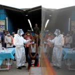 FILE PHOTO: Healthcare worker collects COVID-19 test swab sample from man in New Delhi