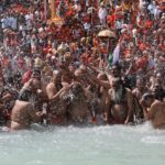 Sadhus take a dip in the Ganges river during "Kumbh Mela", or the Pitcher Festival, in Haridwar