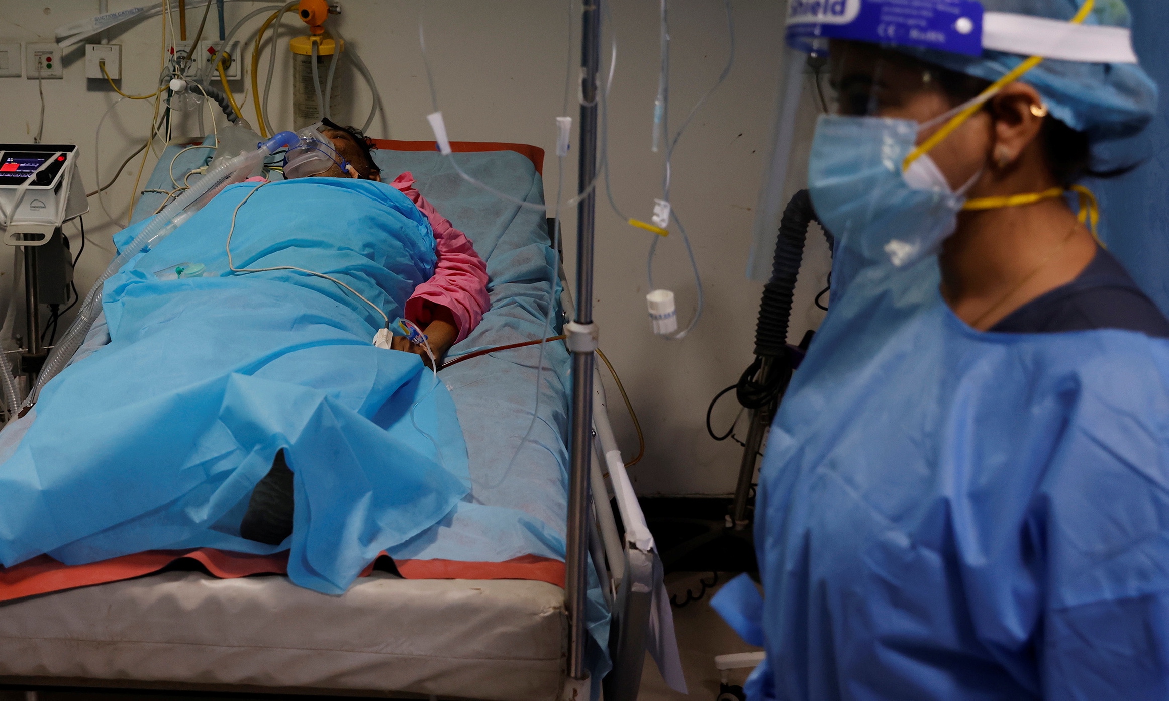 Patient suffering from COVID-19 is treated at Safdarjung Hospital in New Delhi