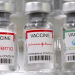FILE PHOTO: Vials labelled "Moderna, Johnson & Johnson, Pfizer-BioNTech coronavirus disease (COVID-19) vaccine" are seen in this illustration picture