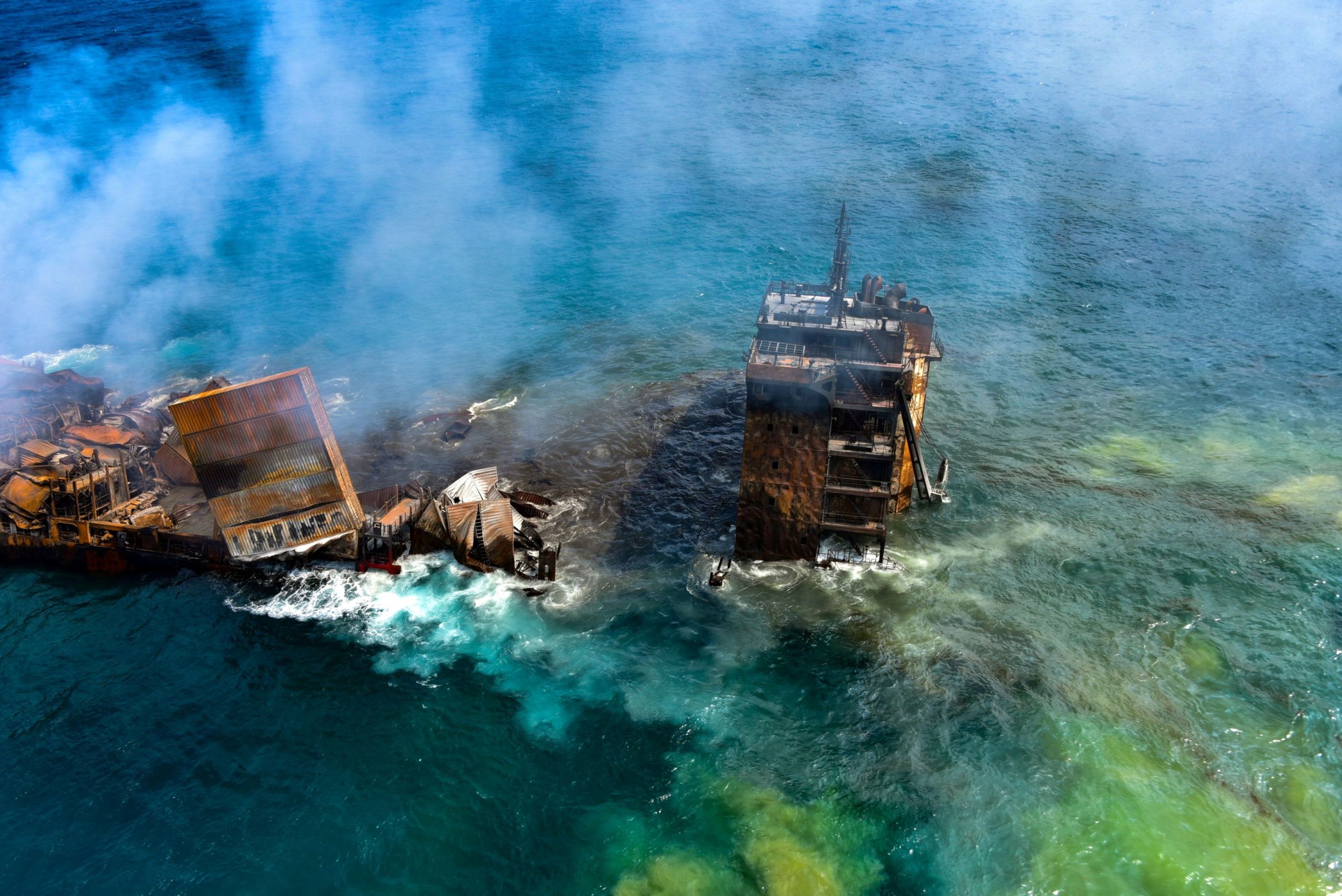 MV X-Press Pearl vessel sinks as its towed into deep sea off the Colombo Harbour