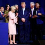 U.S. President Donald Trump pariticpates in a speaking event at an Evangelicals for Trump Coalation Launch at the King Jesus Internationakl Ministry in Miami, FL