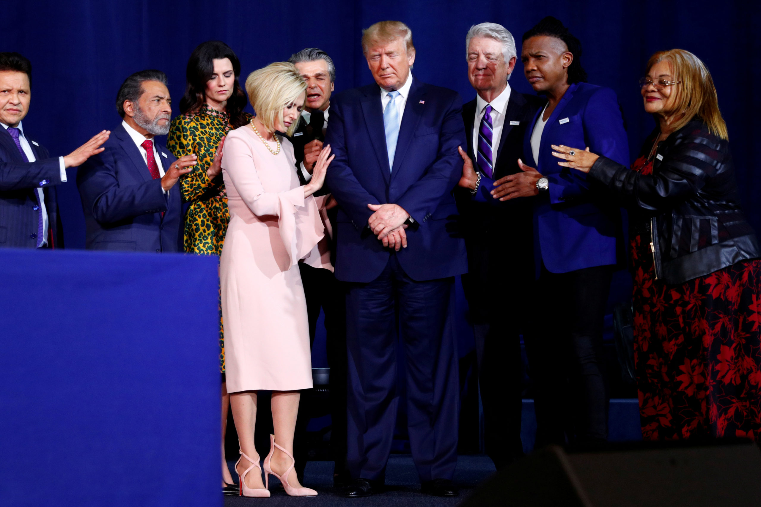 U.S. President Donald Trump pariticpates in a speaking event at an Evangelicals for Trump Coalation Launch at the King Jesus Internationakl Ministry in Miami, FL