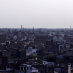 Chimneys of leather tanneries are seen in Kanpur