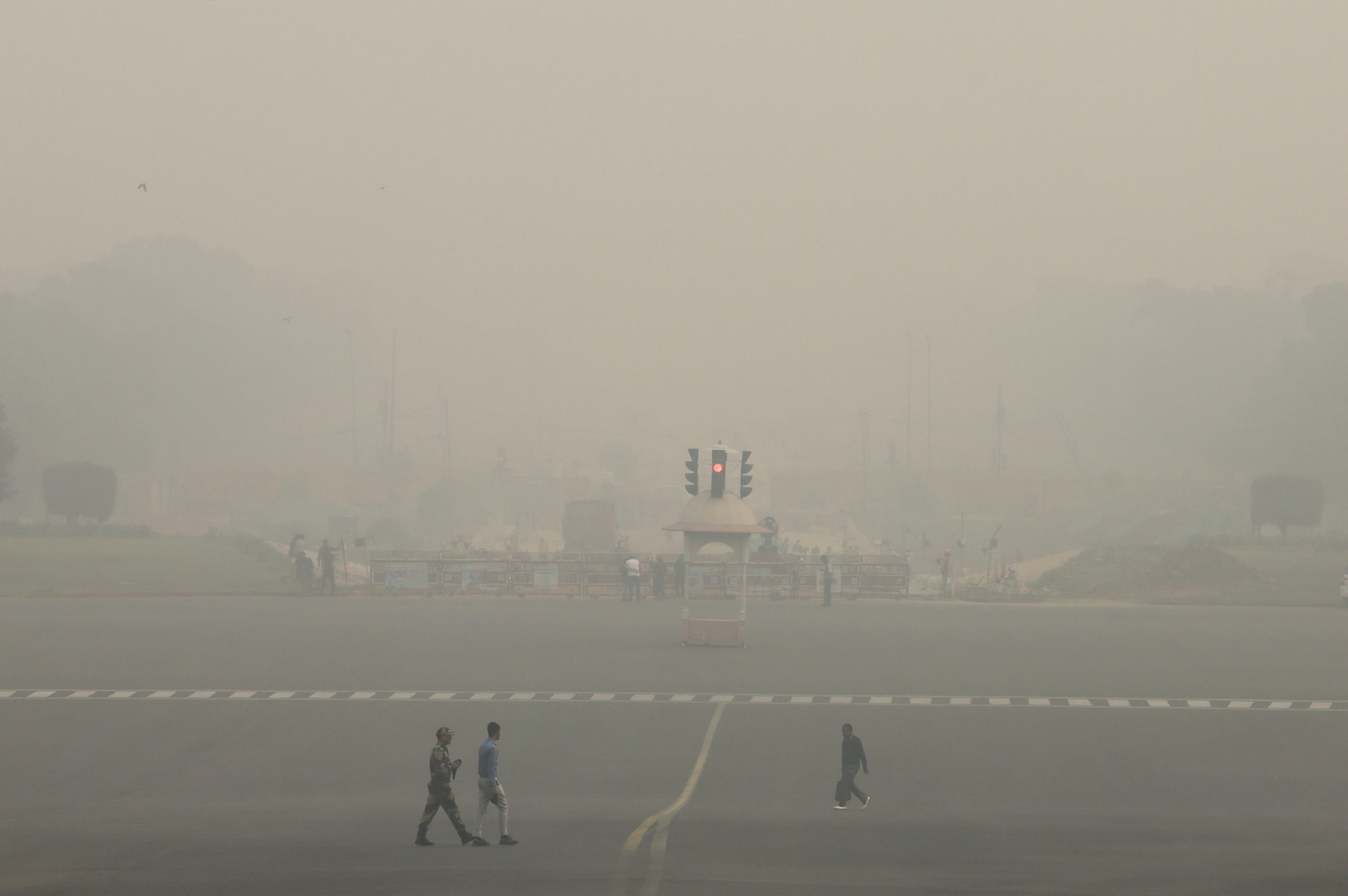 A view of Rajpath is seen on a smoggy day in New Delhi