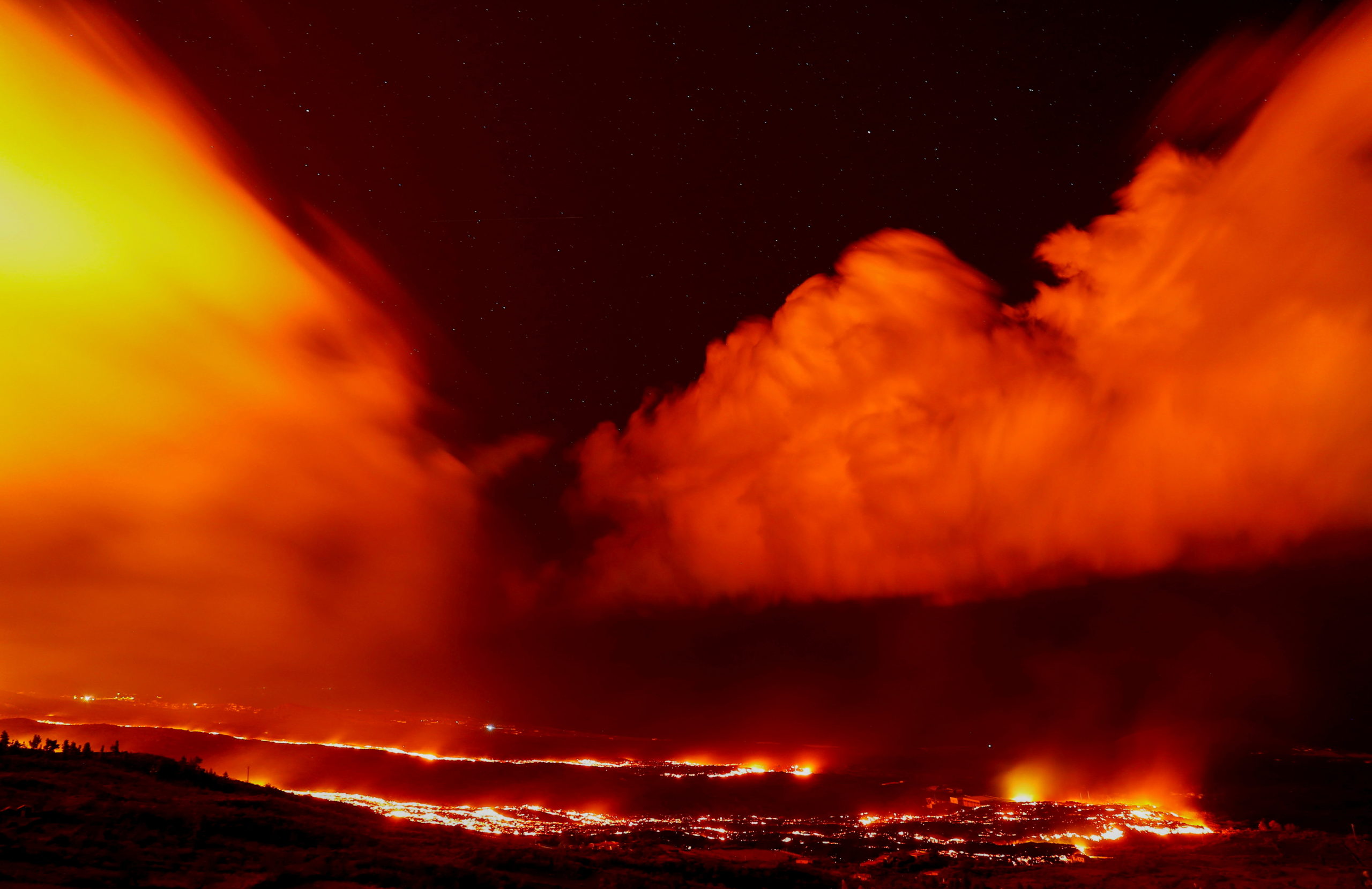 FILE PHOTO: The Cumbre Vieja volcano continues to expel lava and ash as seen from Tacande