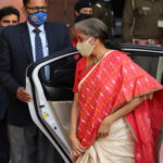 India's Finance Minister Nirmala Sitharaman arrives at the finance ministry before she leaves to present the federal budget in the parliament in New Delhi