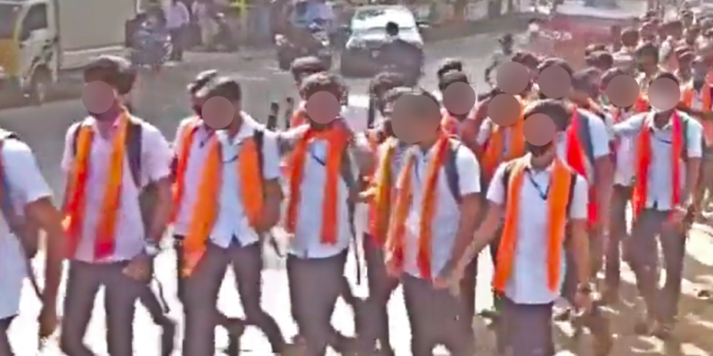 Karnataka Hijab Row: Now, School Students in Saffron Scarves Chant 'Jai Shri Ram' in Protest - Vimarsana News